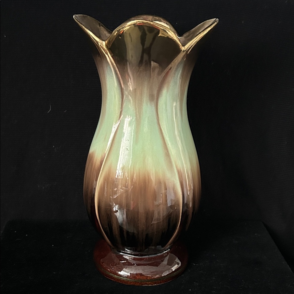 MC WEST GERMANY Bay Keramik Tulip Green and Brown Vase